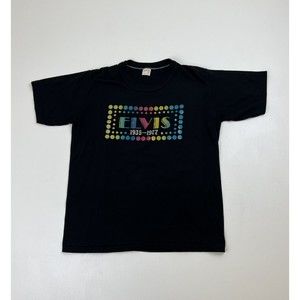 Vtg ELVIS Multicolored Glitter Memorial T-shirt Sz M Sportswear Single Stitch